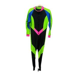 Vintage Sport Europa Large Skin Suit Neon Nylon Jumpsuit With Stirrups 80s Party